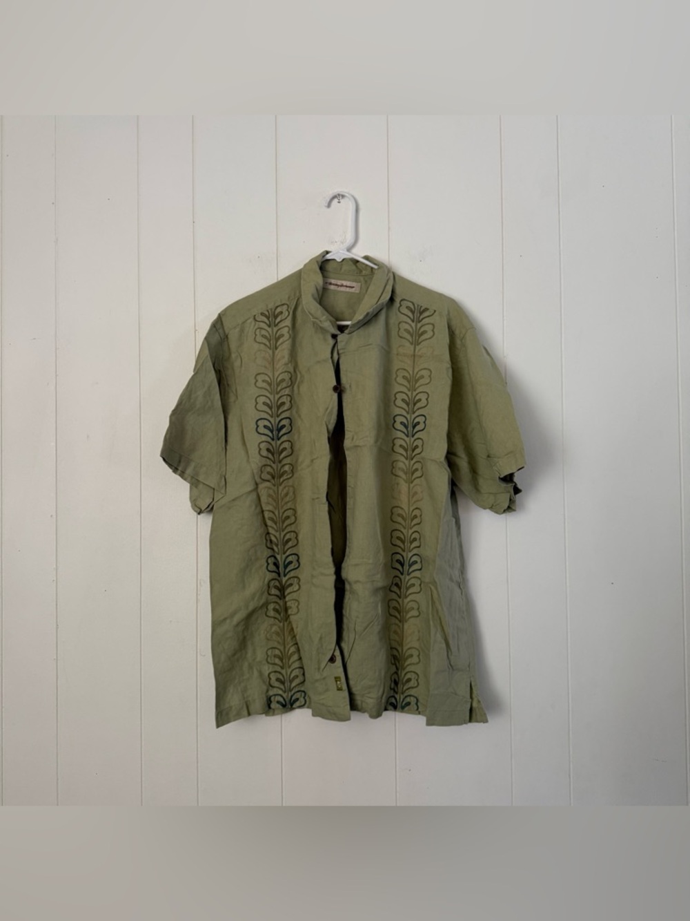 Tommy Bahama Olive Green Short-Sleeve Embroidered Button-Down